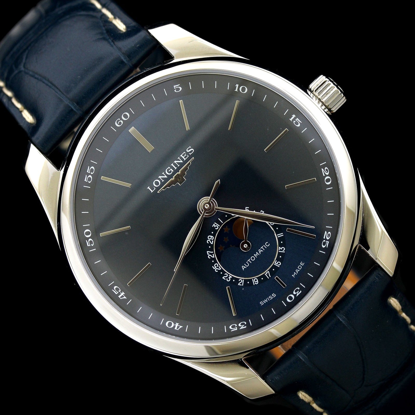 Longines Steel Estate Master Moonphase Wristwatch