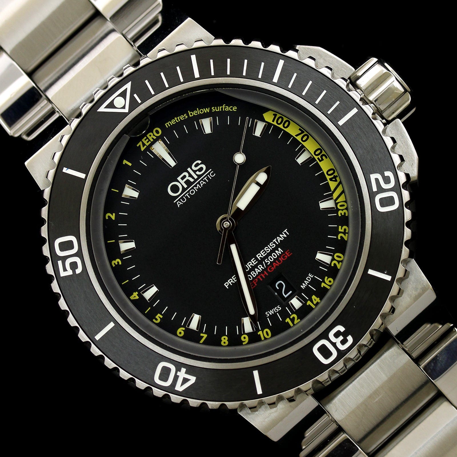 Oris Aquis Steel Estate Diver Depth Gauge Wristwatch