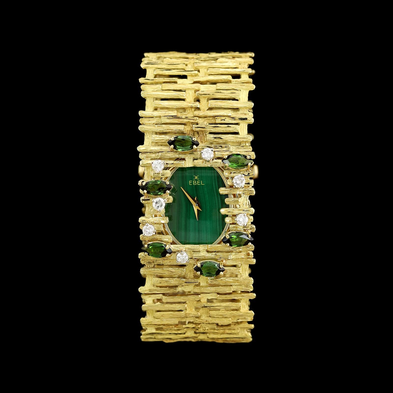 Tishman & Lipp, Ebel 18K Yellow Gold Estate Malachite and Diamond Watch