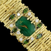 Tishman & Lipp, Ebel 18K Yellow Gold Estate Malachite and Diamond Watch