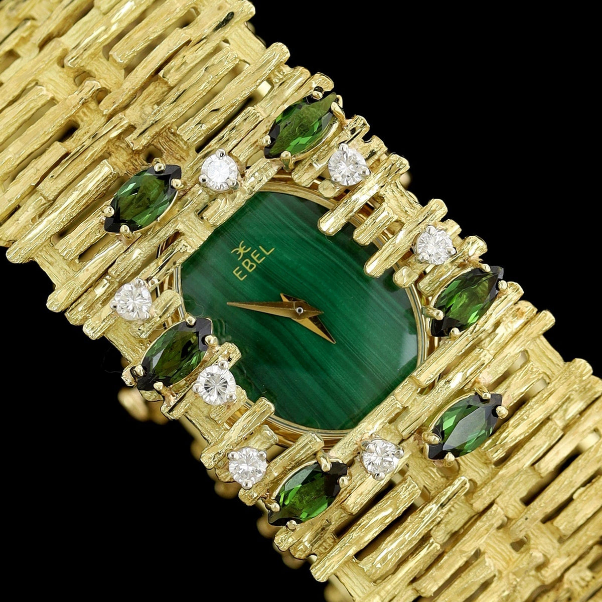 Tishman & Lipp, Ebel 18K Yellow Gold Estate Malachite and Diamond Watch