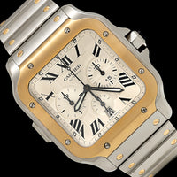 Stainless Steel Yellow Gold Pre-Owned Cartier Santos Chronograph Estate Watch
