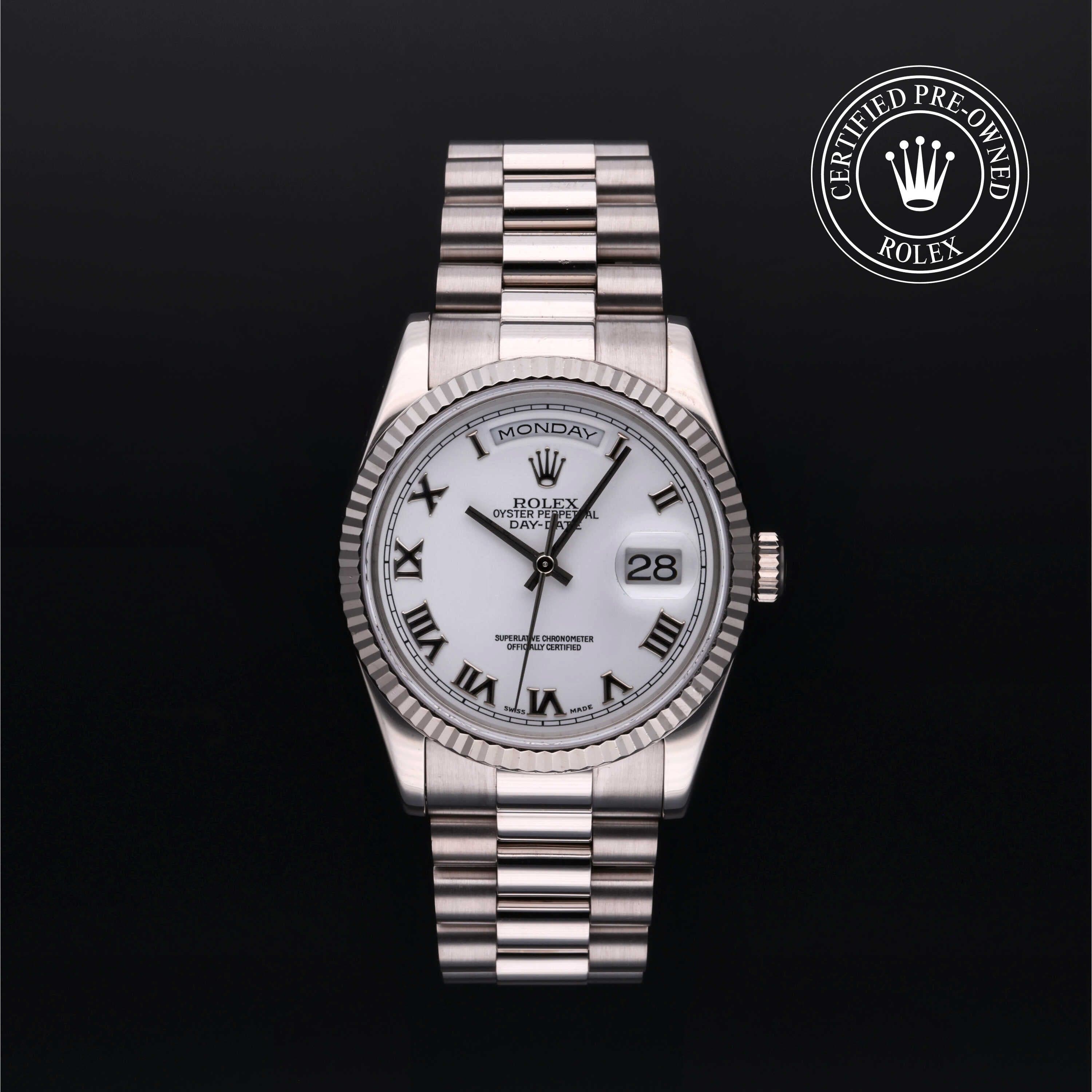 Rolex Certified Pre-Owned Day-Date in President, 36 mm, 18k white gold watch