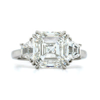 Platinum Asscher Cut Diamond 3 Stone Engagement Ring