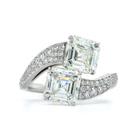 Platinum 2 Stone Asscher Cut Diamond Bypass Ring