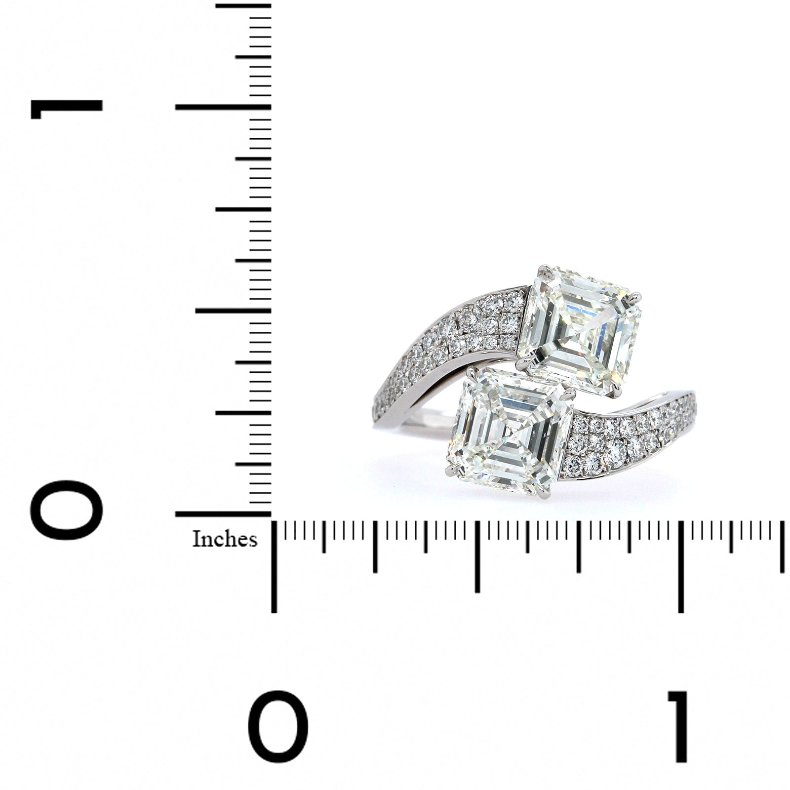 Platinum 2 Stone Asscher Cut Diamond Bypass Ring