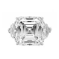 Platinum Asscher Cut Diamond 3 Stone Engagement Ring