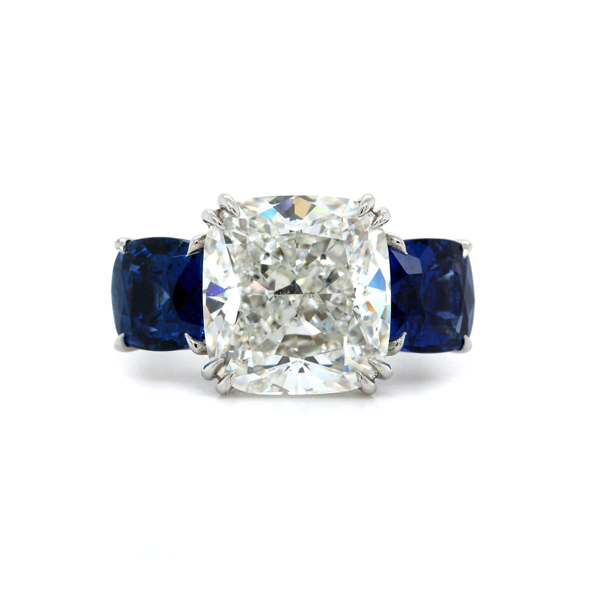 Platinum Cushion Cut Sapphire and Diamond Ring