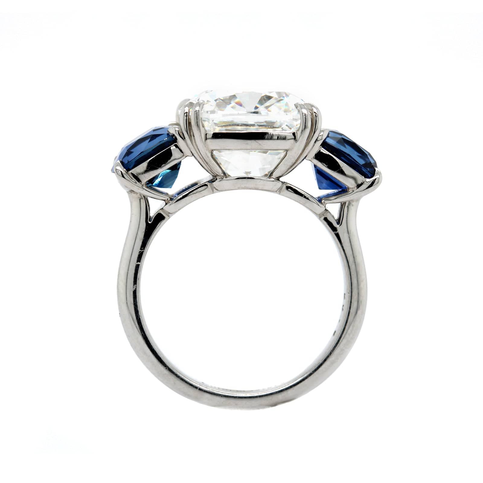 Platinum Cushion Cut Sapphire and Diamond Ring