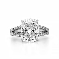 Platinum Elongated Cushion Cut Diamond with Hidden Halo Diamond Split Shank Engagement Ring