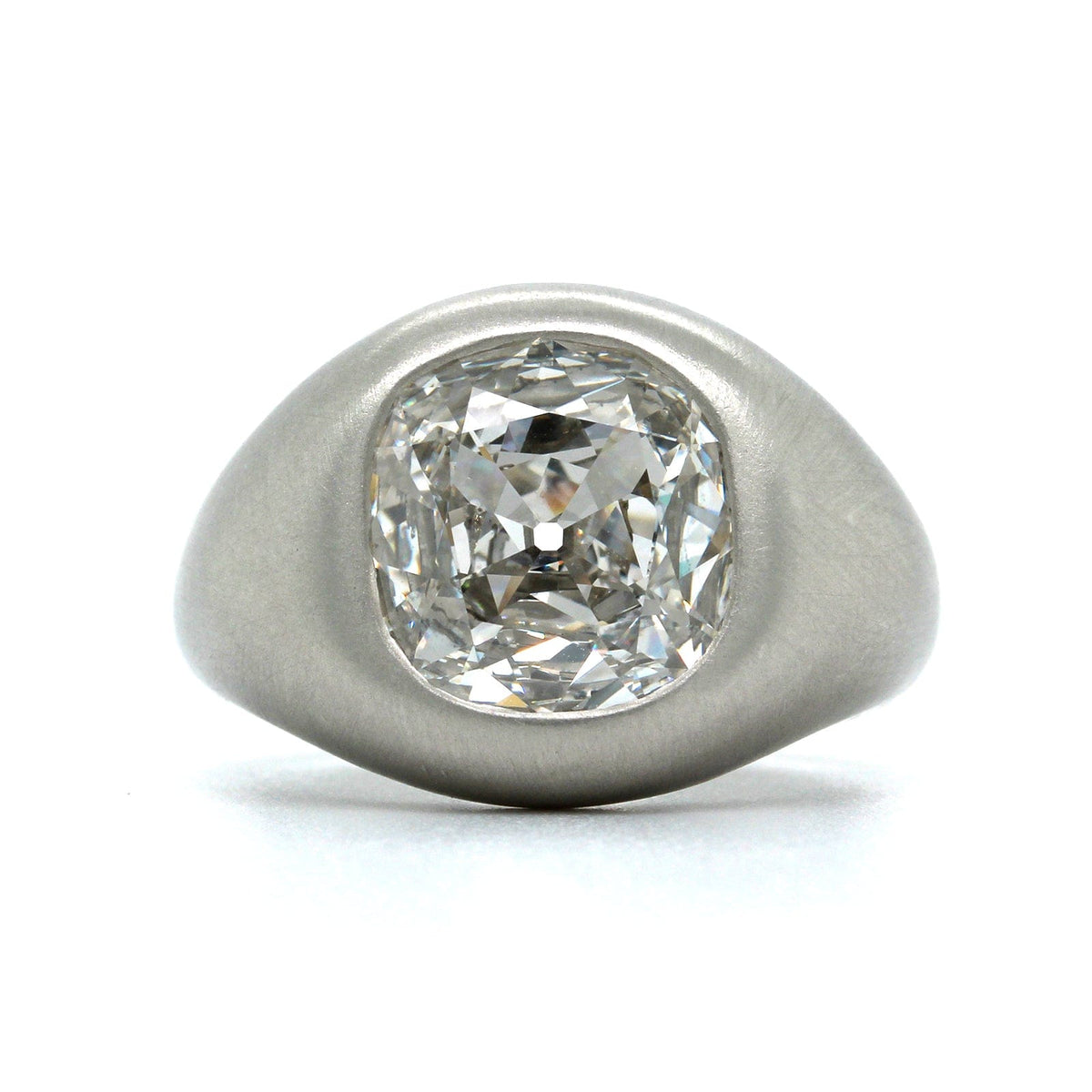 Platinum Cushion Cut Diamond Bezel Set Ring