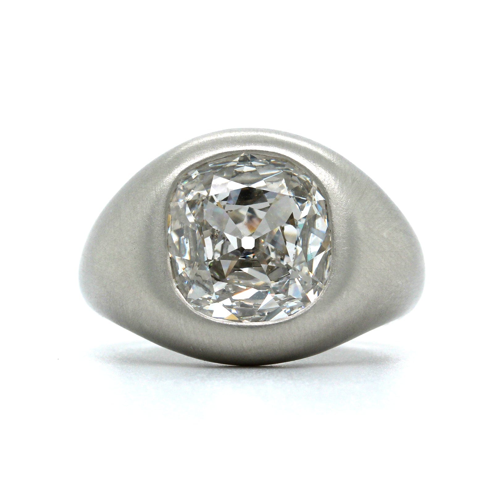 Platinum Cushion Cut Diamond Bezel Set Ring