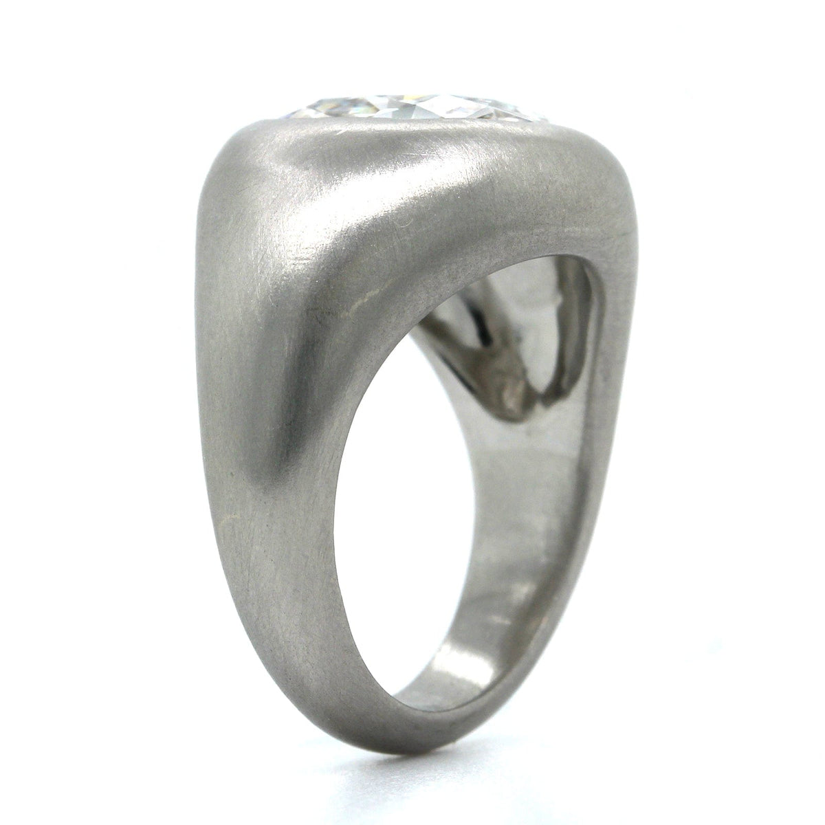 Platinum Cushion Cut Diamond Bezel Set Ring