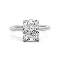 Platinum Elongated Cushion Cut Diamond with Hidden Halo Engagement Ring