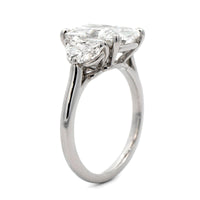Platinum 3 Stone Cushion Center with Half Moon Sides Engagement Ring