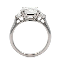 Platinum 3 Stone Cushion Center with Half Moon Sides Engagement Ring