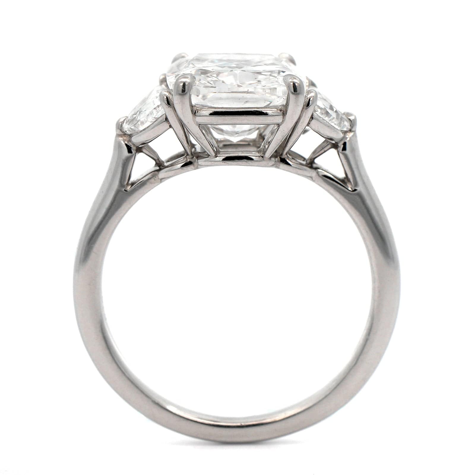 Platinum 3 Stone Cushion Center with Half Moon Sides Engagement Ring