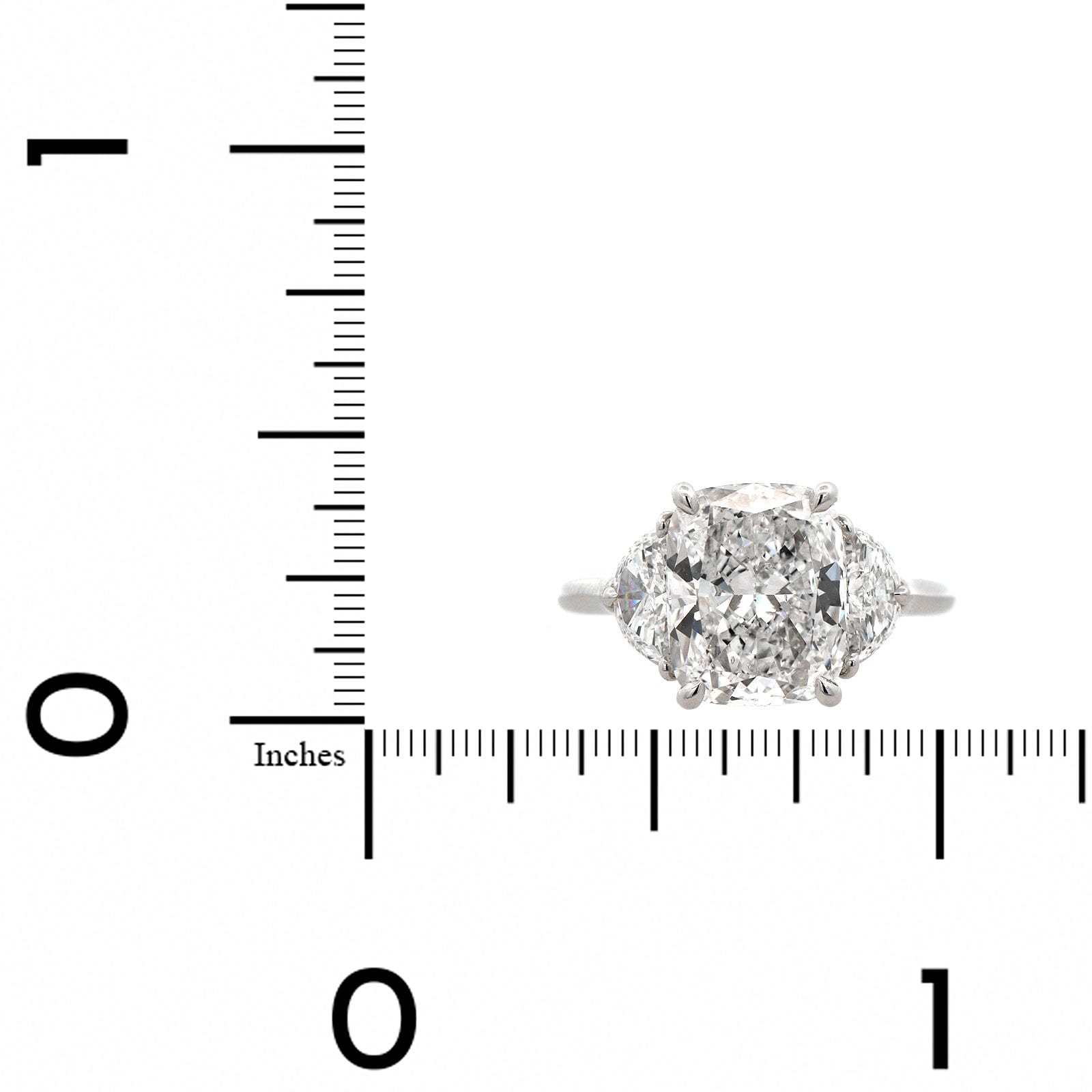 Platinum 3 Stone Cushion Center with Half Moon Sides Engagement Ring