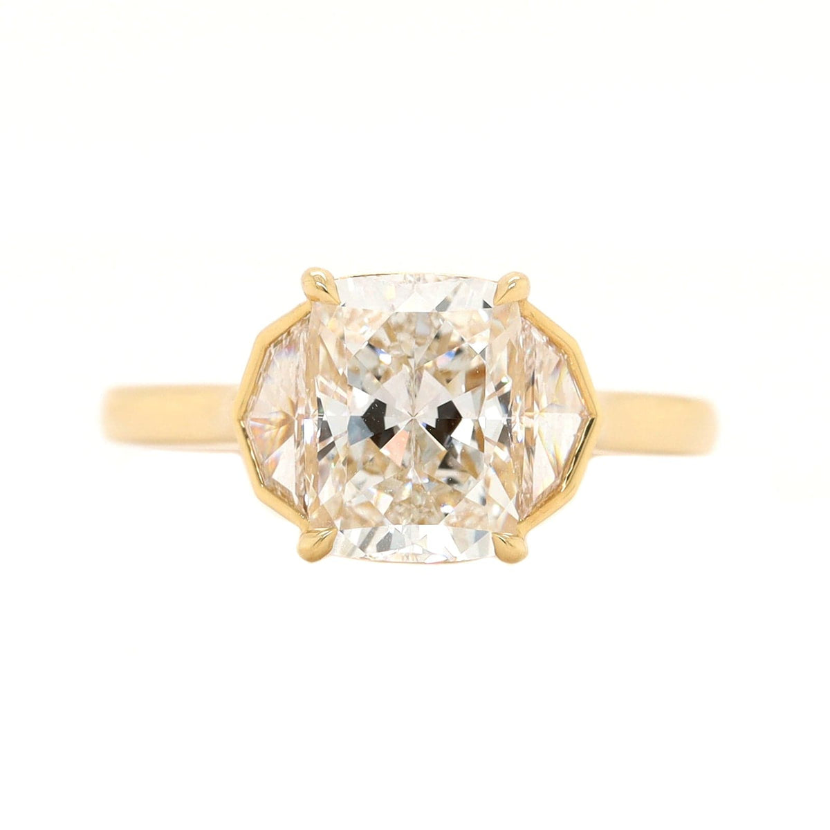 18K Yellow Gold Cushion and Cadillac Cut Diamond Engagement Ring