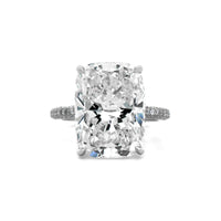 Platinum Elongated Cushion Cut and Hidden Diamond Halo Engagement Ring
