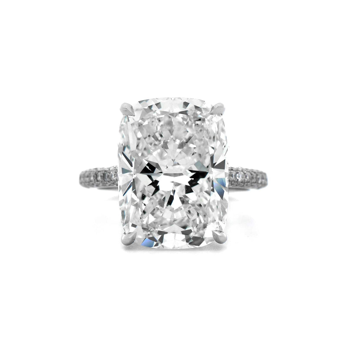 Platinum Elongated Cushion Cut and Hidden Diamond Halo Engagement Ring