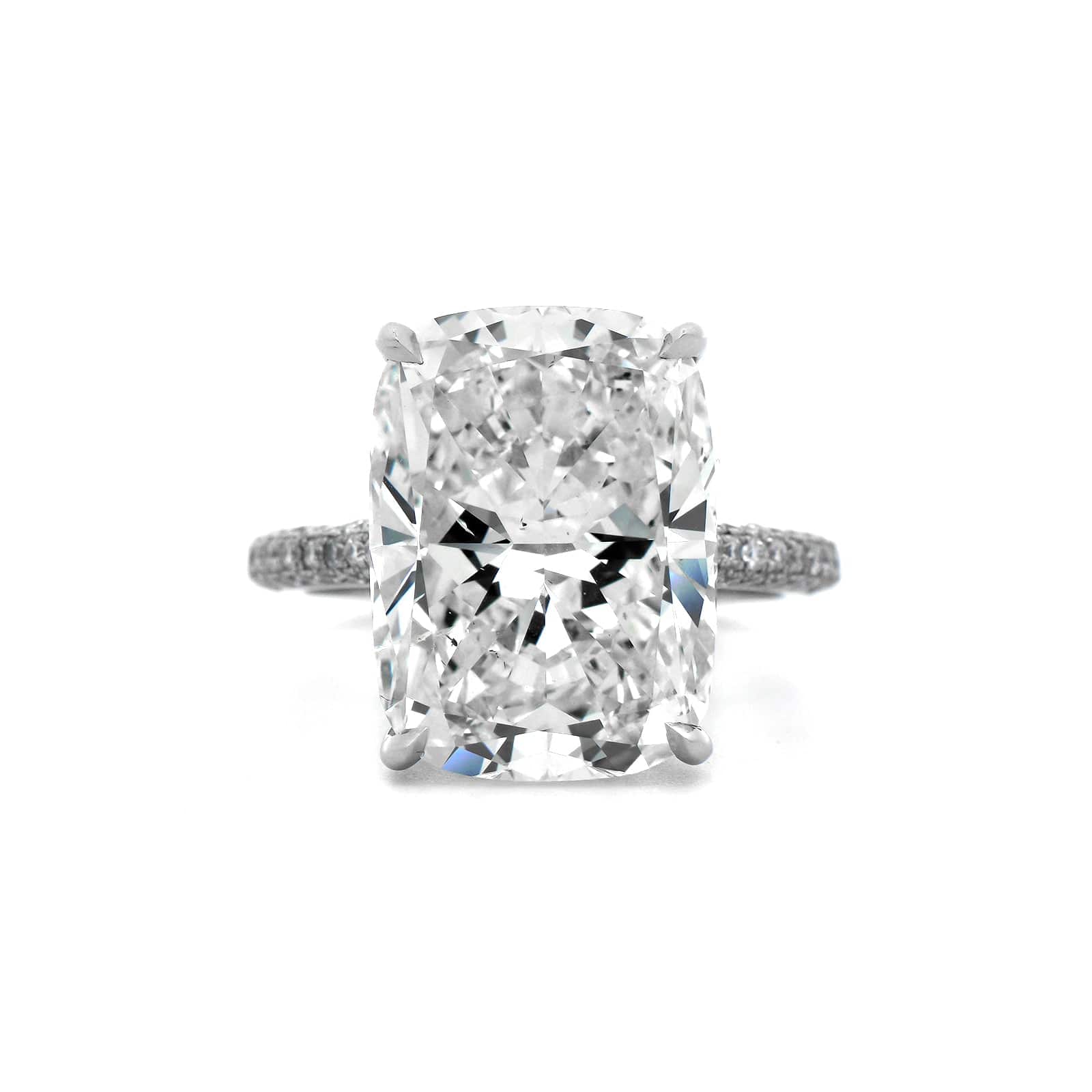 Platinum Elongated Cushion Cut and Hidden Diamond Halo Engagement Ring
