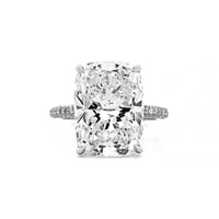 Platinum Elongated Cushion Cut and Hidden Diamond Halo Engagement Ring