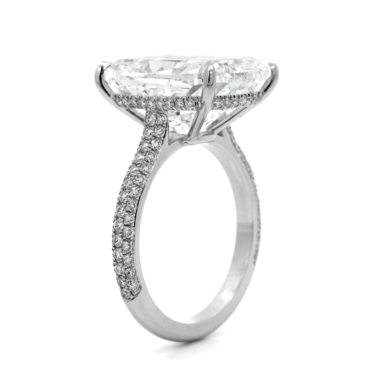 Platinum Elongated Cushion Cut and Hidden Diamond Halo Engagement Ring