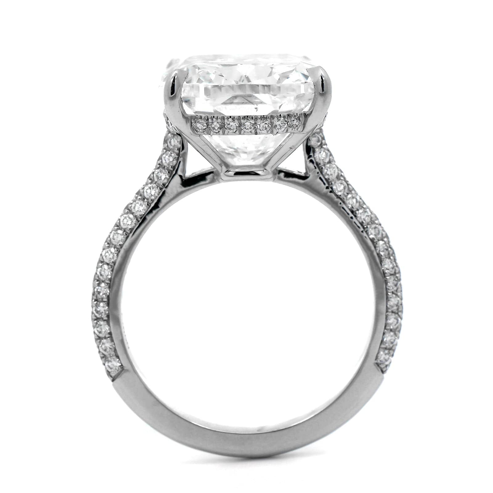 Platinum Elongated Cushion Cut and Hidden Diamond Halo Engagement Ring