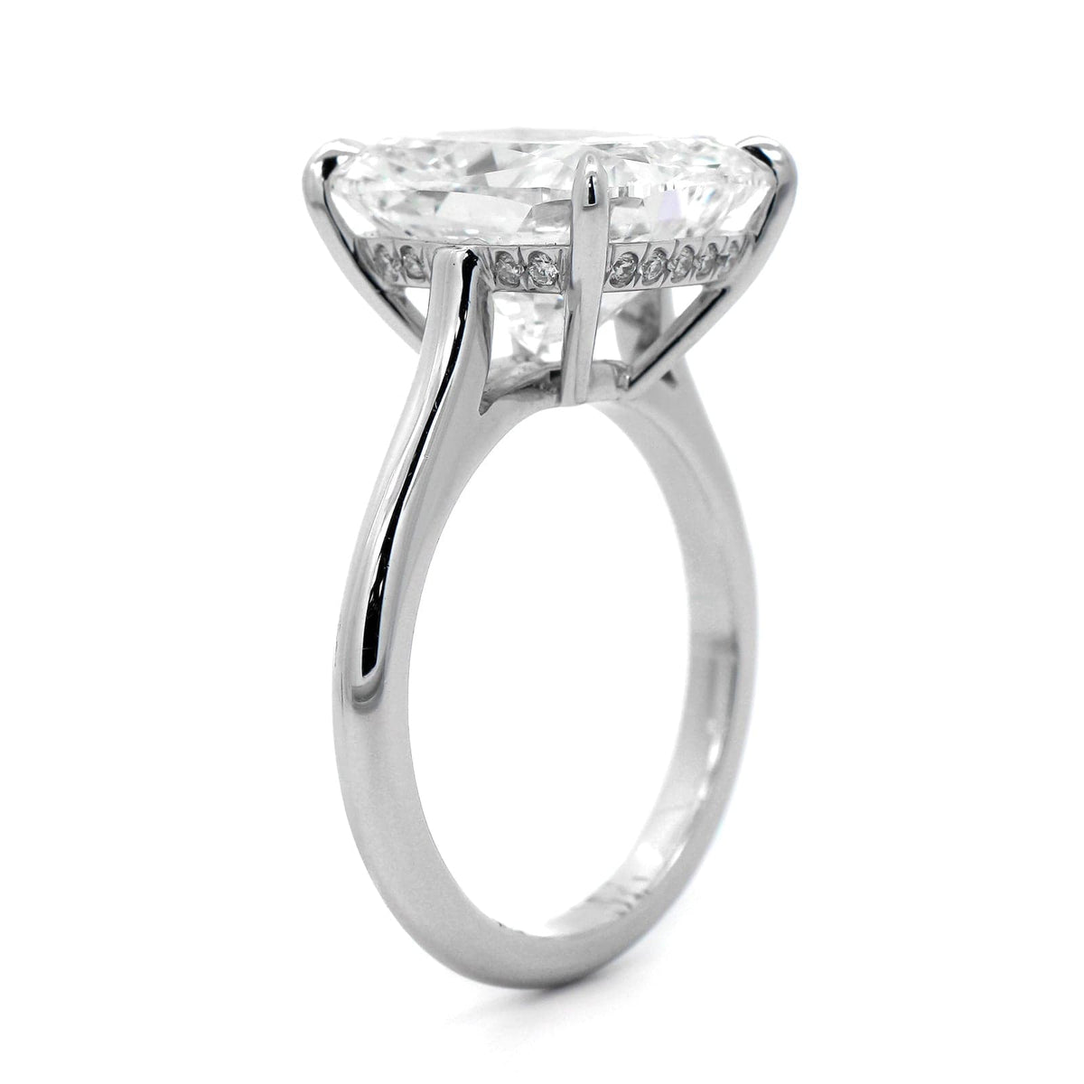 Platinum Elongated Cushion Cut and Hidden Diamond Halo Solitaire Engagement Ring