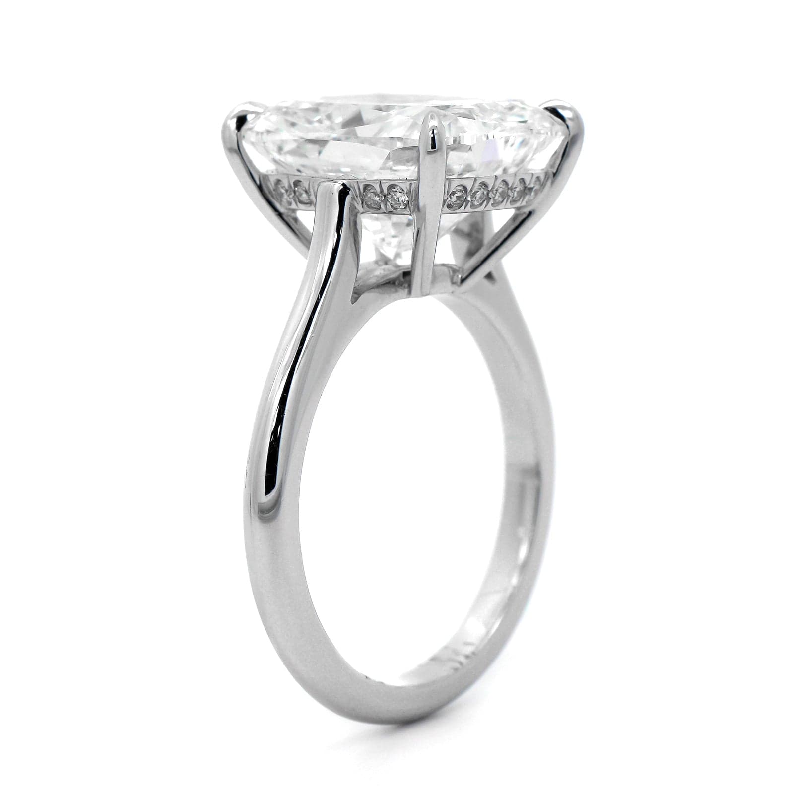 Platinum Elongated Cushion Cut and Hidden Diamond Halo Solitaire Engagement Ring