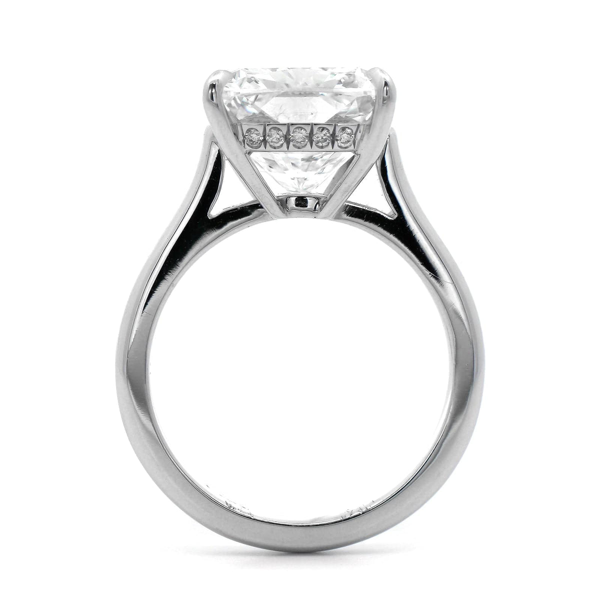 Platinum Elongated Cushion Cut and Hidden Diamond Halo Solitaire Engagement Ring