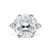 Platinum Elongated Cushion Cut and Cadillac Diamond Three Stone Engagement Ring