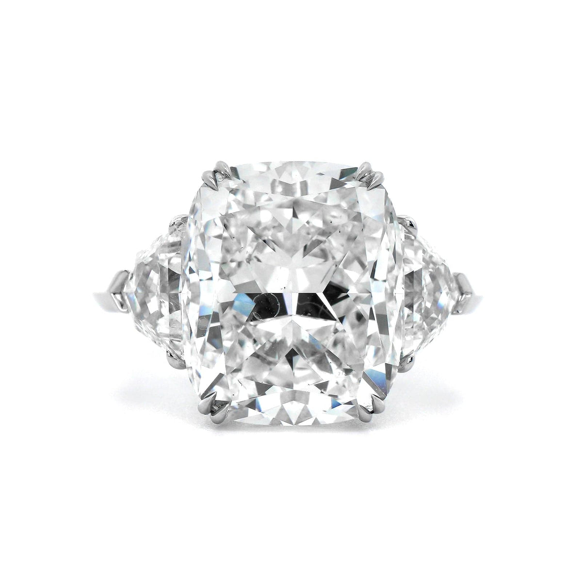 Platinum Elongated Cushion Cut and Cadillac Diamond Three Stone Engagement Ring