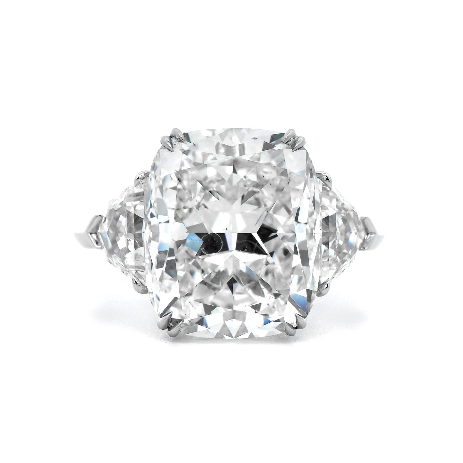 Platinum Elongated Cushion Cut and Cadillac Diamond Three Stone Engagement Ring