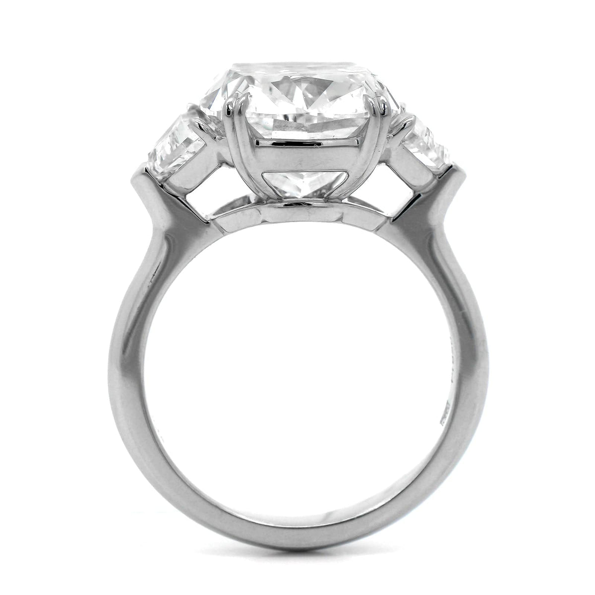 Platinum Elongated Cushion Cut and Cadillac Diamond Three Stone Engagement Ring