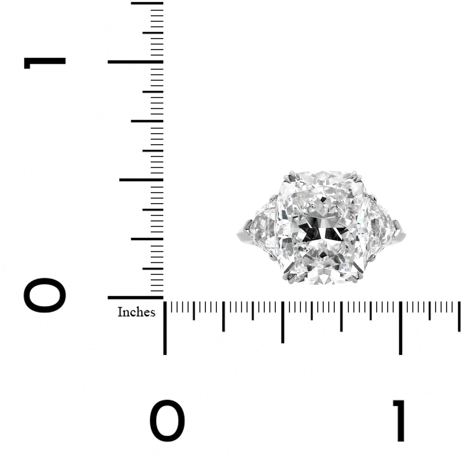 Platinum Elongated Cushion Cut and Cadillac Diamond Three Stone Engagement Ring
