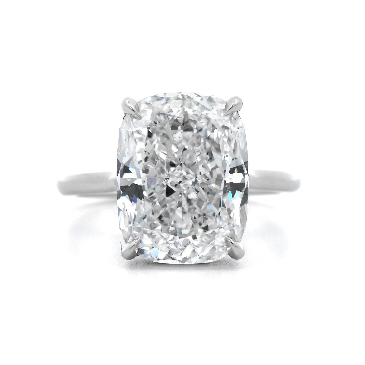 Platinum Elongated Cushion Cut and Hidden Diamond Halo Solitaire Engagement Ring