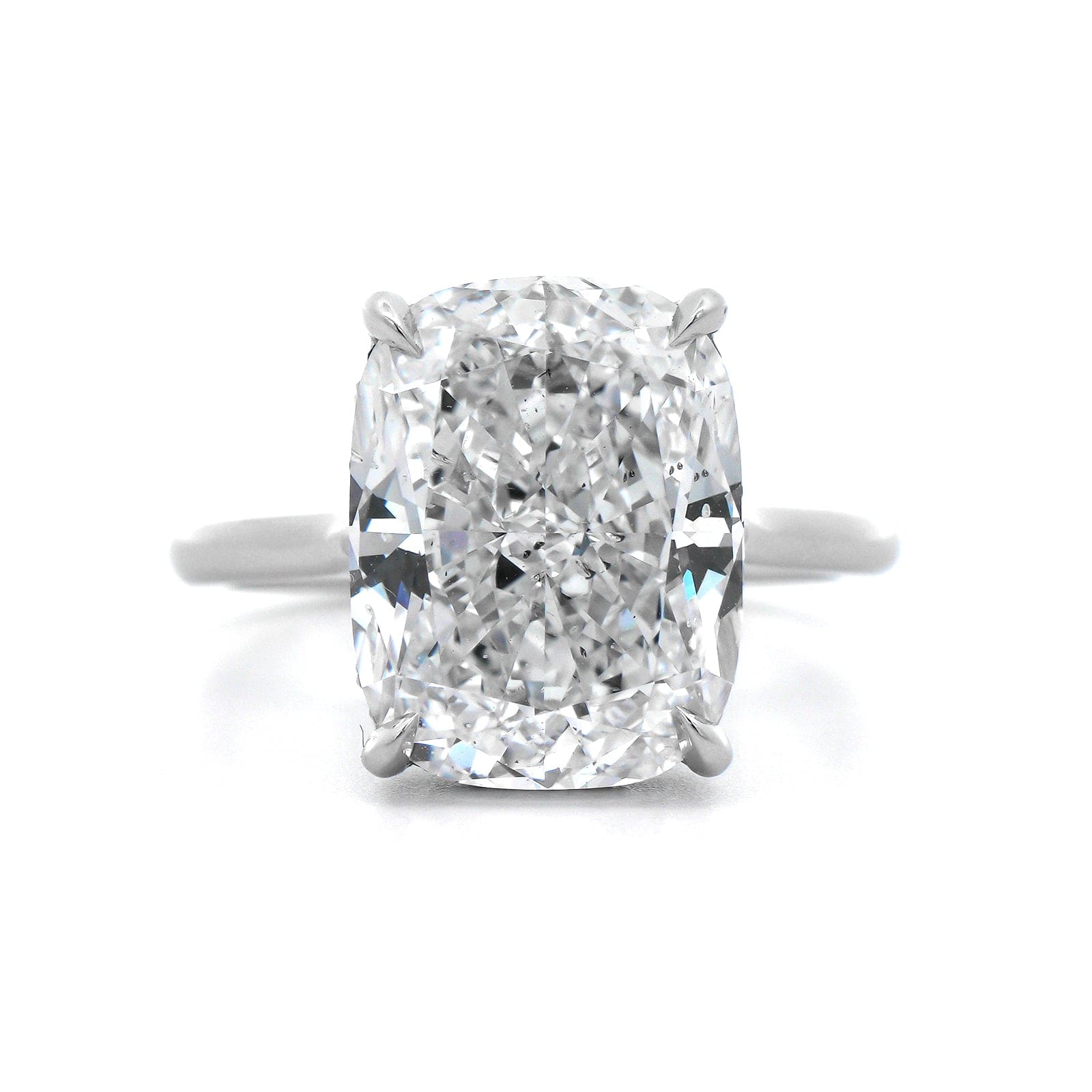Platinum Elongated Cushion Cut and Hidden Diamond Halo Solitaire Engagement Ring