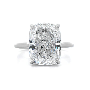 Platinum Elongated Cushion Cut and Hidden Diamond Halo Solitaire Engagement Ring