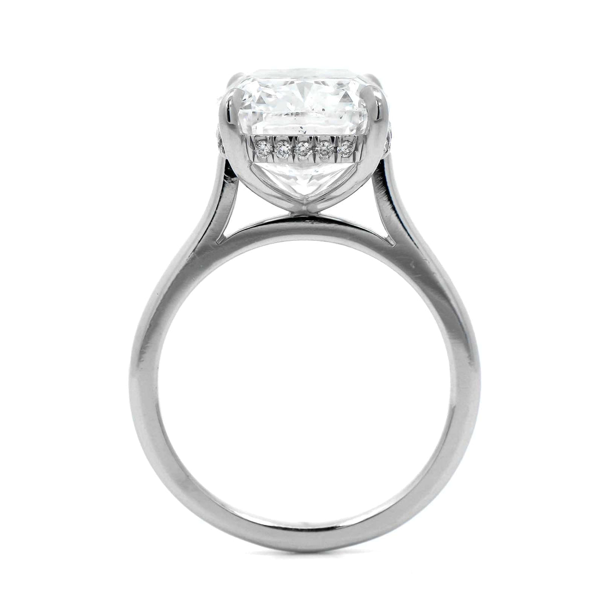 Platinum Elongated Cushion Cut and Hidden Diamond Halo Solitaire Engagement Ring