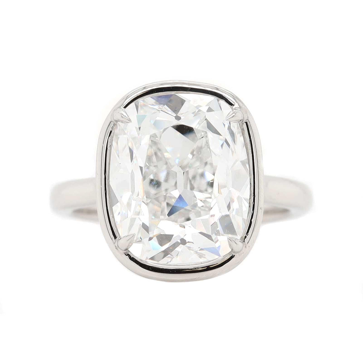 Platinum Bezel Set Cushion Cut Diamond Engagement Ring