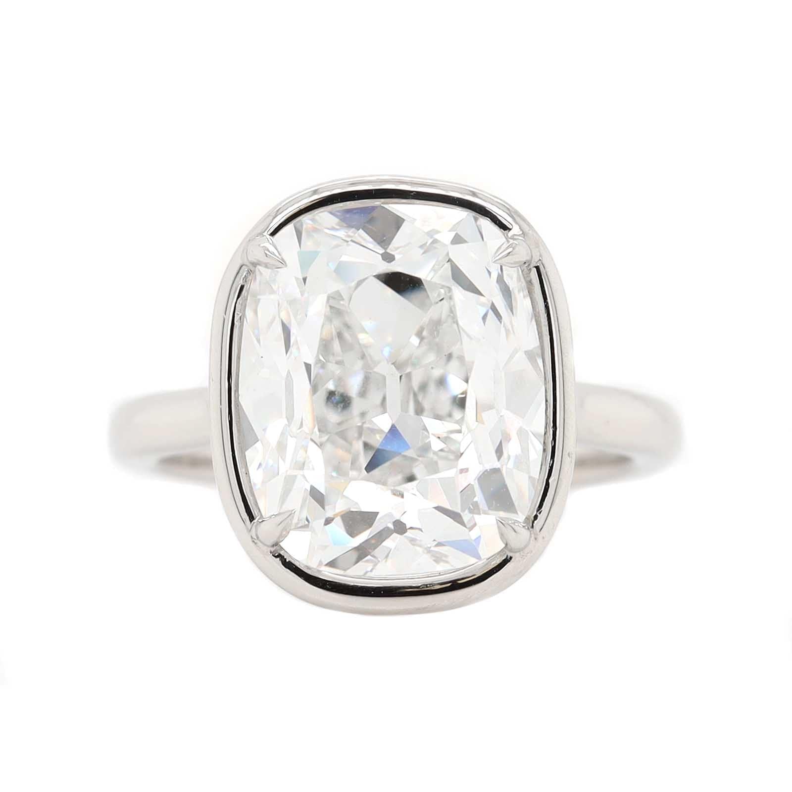 Platinum Bezel Set Cushion Cut Diamond Engagement Ring