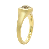 18K Yellow Gold Bezel Set Mine Cut Diamond Signet Ring