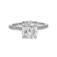 Platinum Cushion Cut Diamond and Hidden Halo Engagement Ring