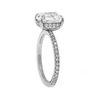Platinum Cushion Cut Diamond and Hidden Halo Engagement Ring