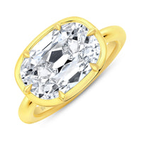 18K Yellow Gold Frame Bezel Set Cushion Diamond Engagement Ring