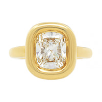 18K Yellow Gold Donut Bezel Set Cushion Cut Diamond Engagement Ring