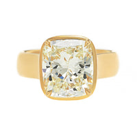18K Yellow Gold Bezel Frame Set Cushion Cut Diamond Engagement Ring
