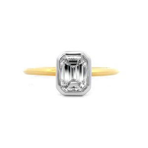 18K Two-Tone Emerald Cut Diamond Engagement Ring